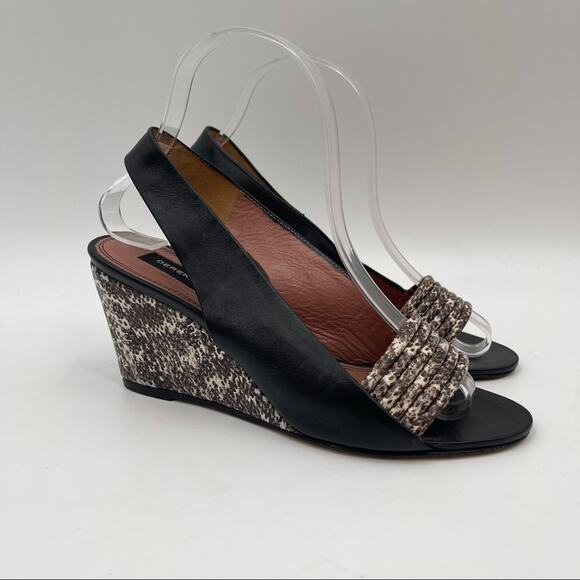 DEREK LAM Snakeskin Wedge Black Leather Strappy Slingback Shoes Heels Size 7 - Picture 2 of 11